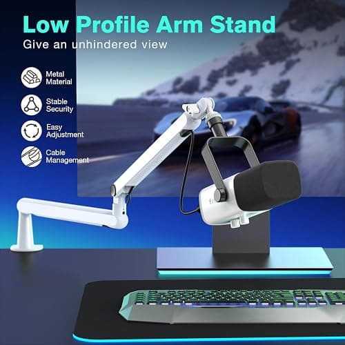 FIFINE Boom Arm Mic Stand, Low Profile Microphone Arm Stand, Podcast Mic Boom Arm with Desk Mount, Cable Channels Management, Metal Boom Arm White for Recording/Streaming/Gaming/Home Office-BM88W thumbnail 2