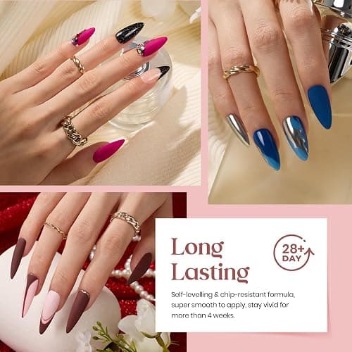 beetles Gel Polish Kit, Nude Gray Pink Blue Burgundy Glitter Gel Polish Set Modern Muse Collection with 3Pcs Base Matte Glossy Top Coat Soak off Uv Gel for Women thumbnail 5