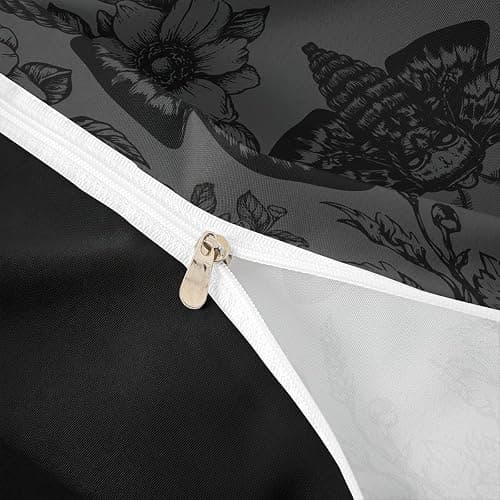 Feelyou Death Moth Comforter Set Full Size Kids Skull Decor Duvet Quilt for Boys Girls Teens Gothic Goth Skull Halloween Boho Moth Floral Black Grey Bedding Set Soft Lightweight Room Decor 3Pcs thumbnail 7