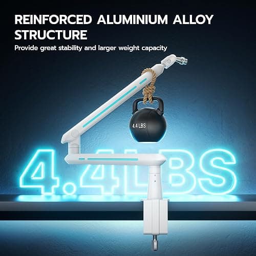 ARES WING Aluminum Low Profile Mic Arm with 4.4 lbs Load Capacity, Adjustable Microphone Boom Arm with 3/8” to 5/8” Screw Adapter, Desk Mount Mic Stand for Gaming Streaming Podcasting, White thumbnail 4
