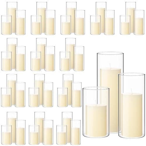 Shihanee 108 Pcs Pillar Candles and Glass Cylinder Vases Clear Cylinder Holders for Slim Pillar Candles Table Decorations, Total 54 Sets(Ivory White,108 Pcs) - Image 1