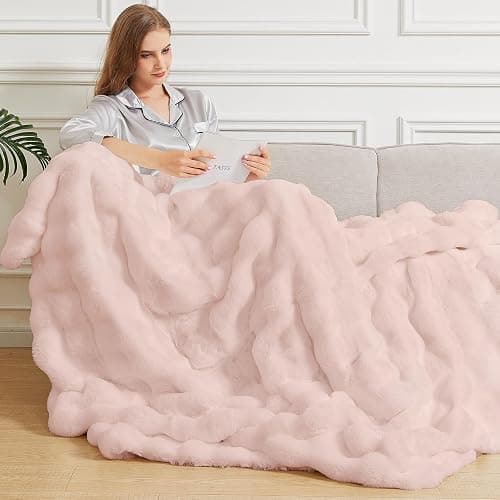 ORINOVA Pink Cozy Faux Fur Twin Blanket for Living Room Bedroom 60x80 Thick Ultra Soft Fuzzy Throw Blanket Fluffy Furry Bed Comforter Home Gifts 860 GSM - Image 1