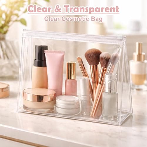 Clear Makeup Bags with Zipper, 60 Pack Cosmetic Bags Bulk Small Travel Toiletry Bag Zipper Pouch Mini Storage Organizer Reusable Plastic EVA Transparent Pouches for Organization Toiletries Bag, 5.9” thumbnail 3