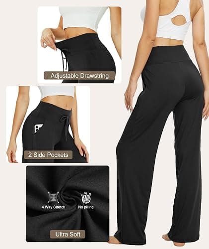 TNNZEET 3 Pack Women's Wide Leg Pants with Pockets - Casual Loose Yoga Trouser Pants Sweatpants Palazzo Lounge Pajama Pants thumbnail 4