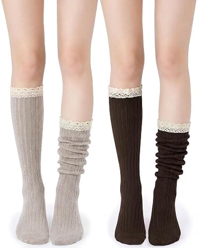 Syhood Cotton Women thigh high socks with Lace Trim over the knee High Socks Boutique Lace Tall Boot Stockings for Women - Image 1