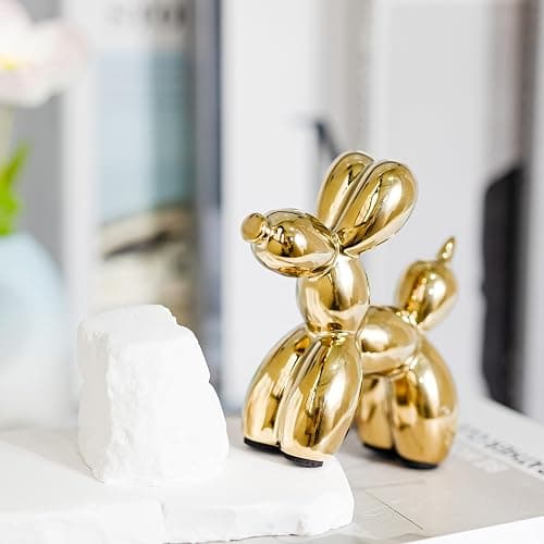 Aartihejoy Creative Gold Balloon Dog Statues Small Ceramic Animal Sculpture Modern Home Decor Living Room Desktop Decorations Bedroom Office Cabinet Ornament (Gold) thumbnail 9