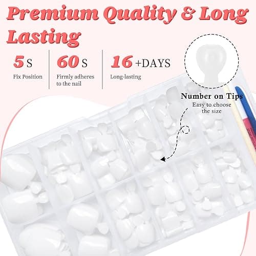 LuckForever 168pc Press on Toenails Women Fake Toe Nails with Glue Tabs, White Fake Toenails Press on Nails Short Square Acrylic Toe Nail Tips Glue on Toenails False Artificial Toe Nails Press ons thumbnail 4