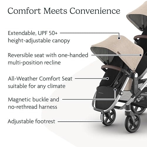 UPPAbaby RumbleSeat V3 Second Lower Seat - Compatible with Vista V2 and Vista V3 - All-Weather Seat + Magnetic Buckle – Adapters Included - Declan (Oat Mélange/Silver Frame/Chestnut Leather) - Declan thumbnail 5