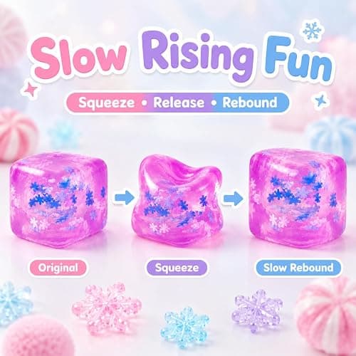 4PCS Ice Cube Squishy Toys with Snowflakes, Slow Rising Stress Cubes | Soft Sensory Fidget Squeeze Toys for Adults, Birthday Gifts, Party Favors and Desk Toys thumbnail 6
