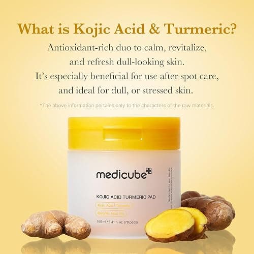 medicube Kojic Acid Turmeric Clarifying Toner Pad for Troubled Skin & Use After Spot Care, Soothing & Calming with Kojic Acid, Turmeric, Niacinamide & Glycolic Acid, Korean Skin Care, 70 Pads, 1 Pack thumbnail 5