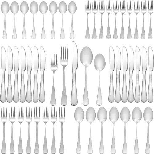 Silverware Set 50 Piece Stainless Steel Flatware Set Silverware Utensils for 10 People Includes Forks Knives Spoons & Salad Forks Dishwasher Safe Durable Tableware for Home Restaurant or Outdoor Use - Image 1