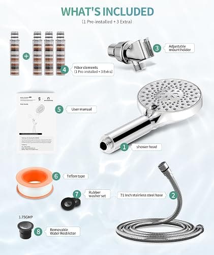 SR SUN RISE Filtered Shower Head with Handheld High Pressure 9 Spray Mode Showerhead Detachable Shower Head Water Softener Filters Beads for Hard Water Remove Chlorine 4 Filters Chrome thumbnail 9