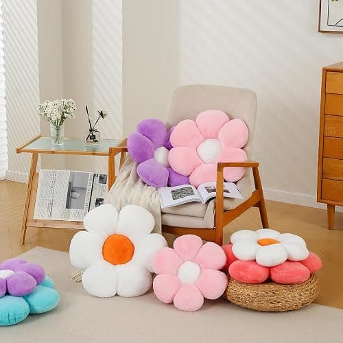 -10-    CANGHI 4 PCS Flower Pillows Flower Shaped Throw Pillow Cute Daisy Pillows Seating Cushions for Adults Kids Home Bedroom Sofa Chair Couch Decor (White/Pink/Lavender/Dusty Pink, 15.74 inch) thumbnail 4