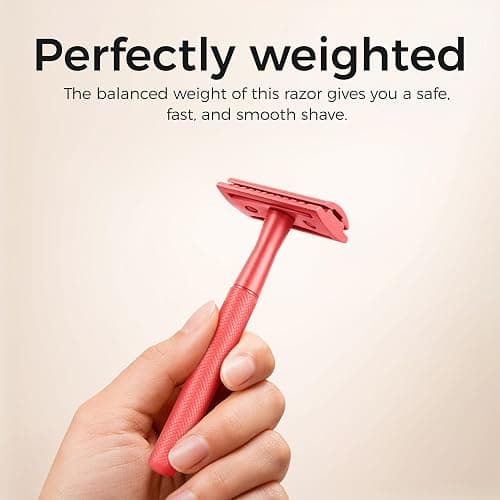ZOMCHI Single Blade Double Edged Safety Razor with 5 Safety Razor Blades, Metal Razor for Men & Women, Single Blade Razor – Light Coral thumbnail 4