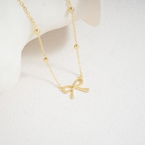 Thaivor Stocking Stuffers for Women Dainty Bow Necklace 14K Gold Plated Cute Choker Small Pendant Charm Necklaces Teen Gift Trendy Stuff Personalized Jewelry Christmas Gifts - Image 1