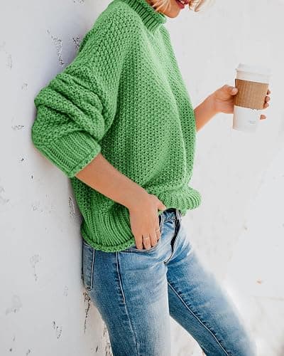 Saodimallsu Womens Turtleneck Oversized Sweaters Batwing Long Sleeve Pullover Loose Chunky Knit Jumper thumbnail 3