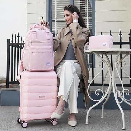 TRIPLAYER Carry On Luggage 22x14x9 Airline Approved, 22 Inch PP Hardshell Luggage Carry-on Suitcase with Spinner Wheels, Carry On Suitcase Set for Women (Pink) thumbnail 2