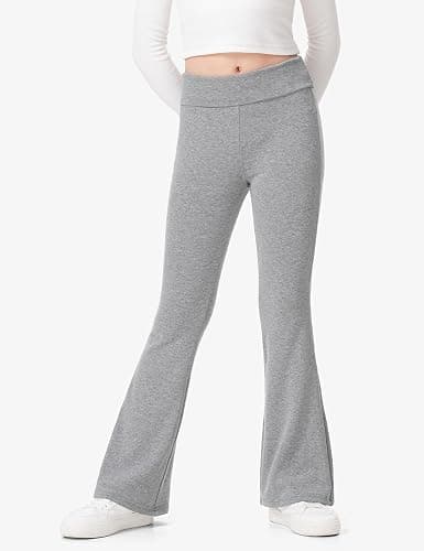 BOOPH Girls Leggings Kids Flare Leggings Fold Over Waistband Casual Bell Bottom Pants for Teens thumbnail 5