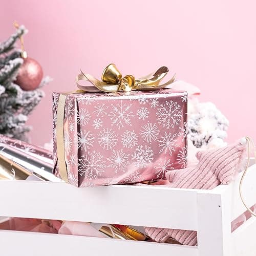 WRAPAHOLIC Christmas Wrapping Paper Roll - Mini Roll - 3 Rolls - 17 Inch X 120 Inch Per Roll - Christmas Tree, Reindeer, Snowflake Holiday Collection with Metallic Foil Shine thumbnail 5