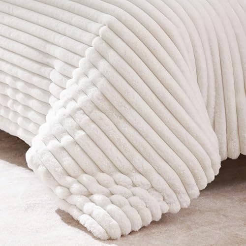 YIKUSH Fluffy Queen Comforter Set 3 Pieces - Cream White Fleece Fluffy Comforter Queen Set, Luxury Fuzzy Queen Bed Set, Soft & Warm Bed Comforter Queen with 2 Pillow Cases thumbnail 7