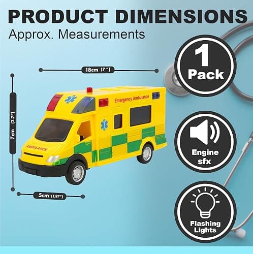 D.A.Y. Republic UK 1:40 Scale Emergency Ambulance Toy With Flashing Lights & Sounds, Friction Powered Play Vehicle, for Boys and Girls thumbnail 3