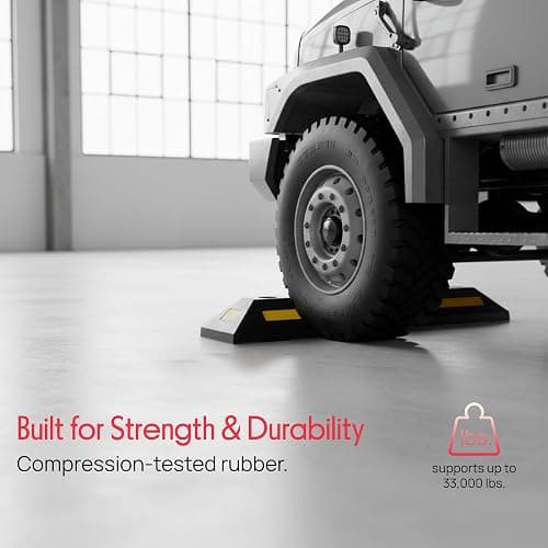 Pyle 2-Pack Heavy Duty Rubber Wheel Stops for Garage Parking – Durable, High-Visibility Tire Blocks for Cars, Trucks, Vans, RVs, Trailers, Forklifts – Reflective Safety Strip Included thumbnail 2