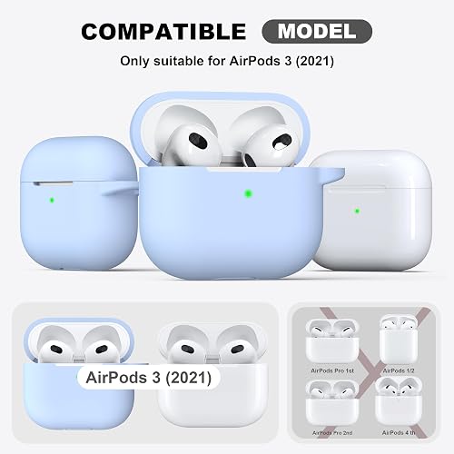 R-fun Compatible with AirPods 3 Case Cover, Silicone Protective Accessories Skin with Keychain Compatible with Apple AirPod 3rd Generation 2021 for Women Men Girls Boys,Front LED Visible,Sky Blue thumbnail 4