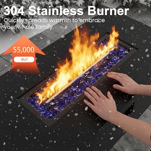 Aeeiua 42" Propane Fire Pit Table Set with Tank Holder, Rectangle 2-Piece Outdoor Firepit Wind Guard, Lid, Glass Stones and Cover thumbnail 4