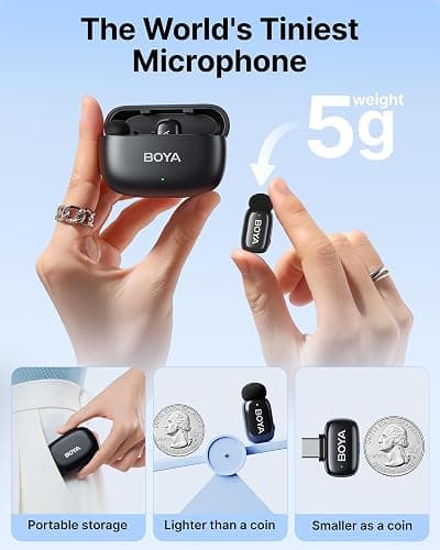 BOYA mini Wireless Lavalier Microphone for Android/Tablets/PC with USB C Plug,Noise Reduction,30H Battery Life with Charging Case,AI Voice Changer,Lapel Microphone Wireless for Video Recording Podcast thumbnail 2