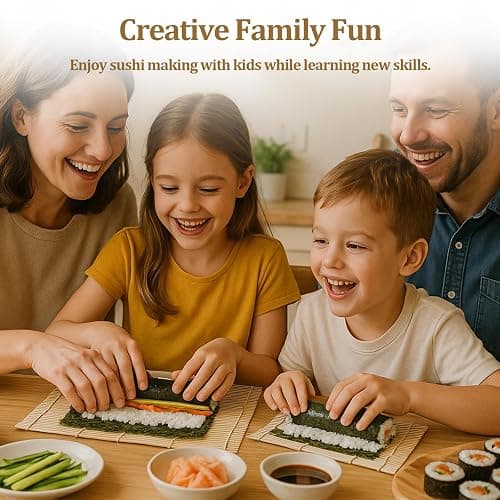 Sushi Making Kit, 6 PCS Beginner Sushi Maker Set, Including 2 Green Bamboo Rolling Mats, 2 Pairs Chopsticks, 1 Paddle,1 Spreader, Natural Bamboo Material, Ideal Gift for Kids, Friends, Home Chef thumbnail 2