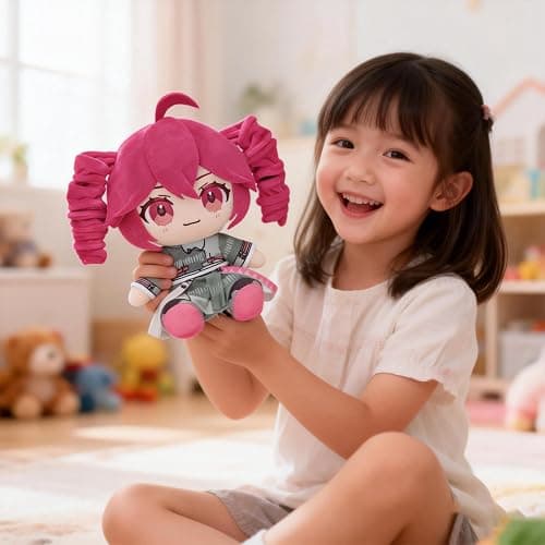 hotekous 8 Inch Red 3D Drill Twin Tail Ponytail Collectible Anime Character Plush Collectible Pink-Green Costume Cute Pillow thumbnail 5