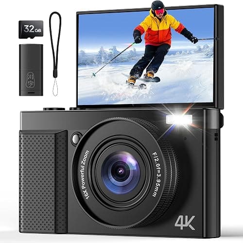 4K Digital Camera for Photography Vlogging: 64MP Cam for YouTube with 3" 180° Flip Screen - 16X Digital Zoom Point and Shoot Camara with 32GB Micro SD Card for Kids Teens Beginners - Image 1