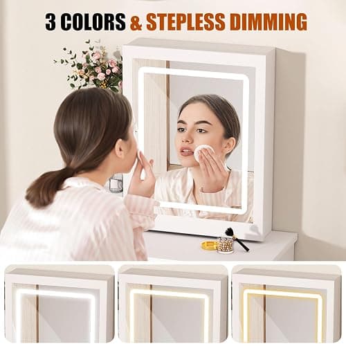 Vanity Desk with Mirror and Lights,Makeup Vanity with Extra Hidden Stroage,Makeup Desk with 4 Drawers 7 Open Shelves,Dressing Table for Bedroom,3 Color Light Modes,Small Vanity Desk（US Fast Arrival） thumbnail 3