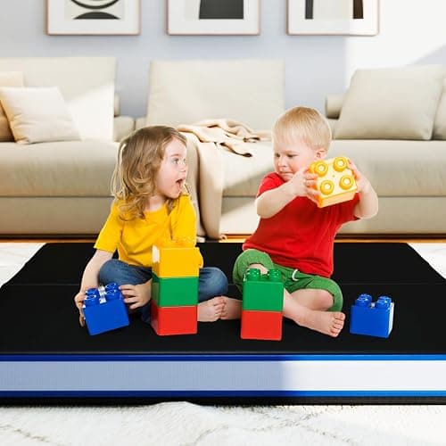 Goplus 4" Thick Folding Gymnastic Mat, 4ft x 4ft x 4in Thickened Bi-Fold Fitness Mat with Carrying Handles & PU Leather Cover, Home Gym Tumbling Mat for Stretching, Pilates, Aerobics Workouts thumbnail 9