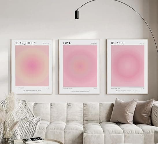 3pcs Pink Aura Collection Gradient Canvas wall art Positive Minimalist Fluppy Art Picture Wall Decor Trendy Aesthetic Poster Print Artwork for Bedroom, Living Room, girls room Home Decoration【UNFRAMED】 thumbnail 3