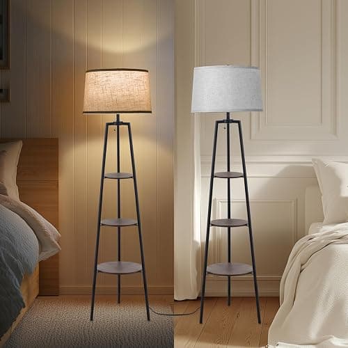 EOEYYOYB 3 Tier Shelf Floor Lamps for Living Room, Modern Standing Lamp with 3 Color Temperature Led Bulb, Tall Lamps for Bedroom and Office, Walnut thumbnail 4