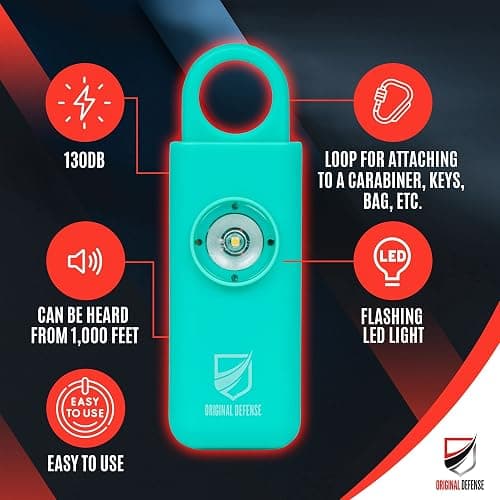 Original Defense® Siren Self-Defense Alarm - 130 dB Keychain Alarm with LED Strobe Light for Women, Children, and Elderly - Police Recommended - (Mint, 1 Count) thumbnail 2