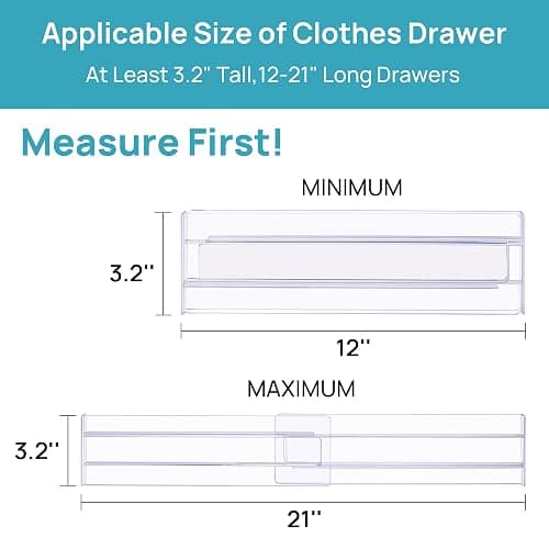 Vtopmart 8 Pack Drawer Dividers, 3.2" High Expandable from 12.2-21.4" Adjustable Drawer Organisers，Clear Plastic Drawers Separators for Clothing, Kitchen Utensils and Office Storage thumbnail 2