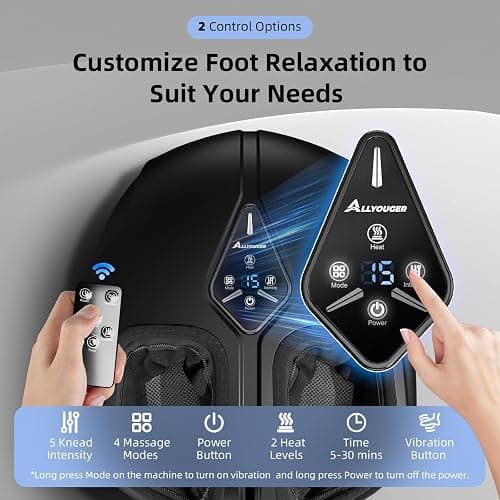 ALLYOUGER Shiatsu Foot Massager with Heat,Vibration,Air Compression and Deep Kneading for Plantar Fasciitis, Neuropathy,Improve Foot Wellness,Gifts for Women & Men（Black） thumbnail 2