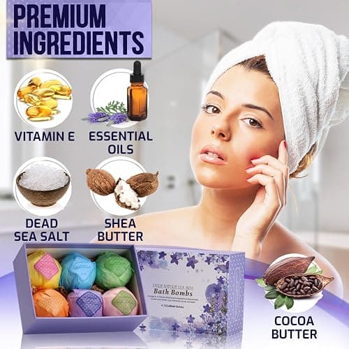Bath Bombs Gift Set - Ultra Bubble XXL Fizzies (6 x 4.1 oz) with Natural Dead Sea Salt Cocoa and Shea Essential Oils, The Best Birthday Gift Idea for Her/Him, Wife, Girlfriend, Women, Kids thumbnail 6