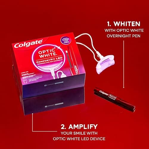 Colgate Optic White ComfortFit LED Teeth Whitening Kit, Hydrogen Peroxide Teeth Whitening Gel Kit, Helps Remove 10 Years of Stains, Enamel Safe, Includes Whitening Pen and Flexible LED Light thumbnail 4