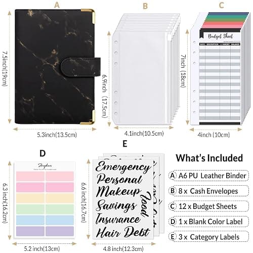 SKYDUE Budget Binder, Money Saving Binder with Zipper Envelopes, Cash Envelopes and Expense Budget Sheets for Budgeting (Mabble) thumbnail 3