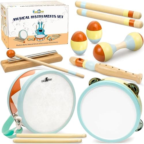 MINIARTIS Toddler Musical Instruments - Montessori Wooden Musical Toys for Toddlers 1-3 | Modern Boho Baby Drum Set with Neutral Colors Percussion Instruments | Kids Preschool Educational - Image 1