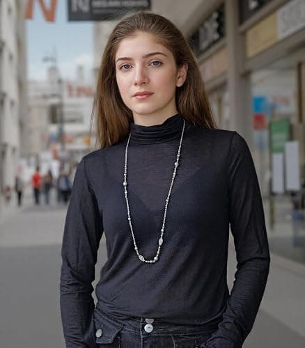Long Beaded Silver Necklaces for Women Layered Long Statement Necklace with Stone Pearl Beads Double Sweater Chain Costume Jewelry for Women thumbnail 5
