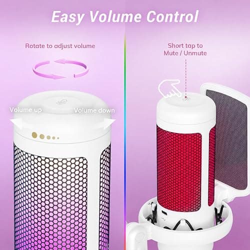 TONOR Gaming Microphone, RGB PC Microphone, Cardioid Condenser USB Mic with Adjustable Light Modes & Brightness, Quick Mute, Gain Control, for LiveStreaming, Recording, PS4/5, Mac, TC310 White thumbnail 5
