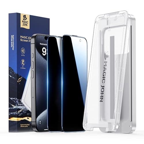 MAGIC JOHN 3rd Gen Upgraded for iPhone 15 Pro Privacy Screen Protector 6.1 Inch, 25°Anti-Spy Screen, Shockproof Tempered Glass, Auto Dust-Removal, Bubble Free, Easy Installation, 2 Pack - Image 1