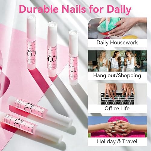 Makartt Nail Glue for Press On Nails, 5-10s Fast Air Dry No UV Lamp, Hema-Free Strong Bond for Nail Tips, Fake Nails, Broken Nail Repair & Decor, Easy-to-go for Beginner & Salon Nail Techs,5 x 2g thumbnail 5