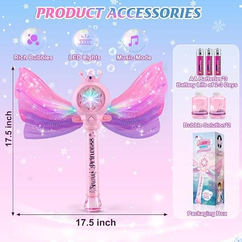 Britik Bubble Wands for Kids Girls - LED Light & Music Bubble Machine: 3 AA Batteries & 2 Bubble Solutions, Outdoor Party Birthday Toys for Toddlers, Gift for 3 4 5 6 7 8 Year Old Girls thumbnail 2