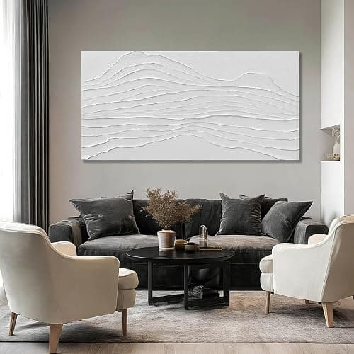 GAIDUOMAI White Canvas Wall Art Abstract Textured Painting Line Pictures Wall Decor Hand Painted Modern Wall Art for Living Room Dining Room Kitechen 24x48 Inch thumbnail 7