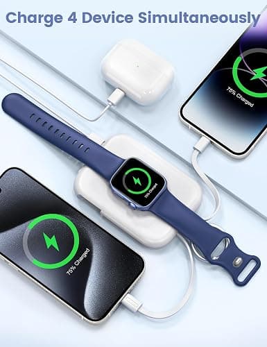 RORRY Portable Charger, 5000mAh Portable Charger Power Bank with Built-in Cables, Travel Keychain Battery Pack for Apple Watch Ultra/11/10/9/8/7/6/SE, iPhone Air/17/16/15/14/13/12, White thumbnail 4